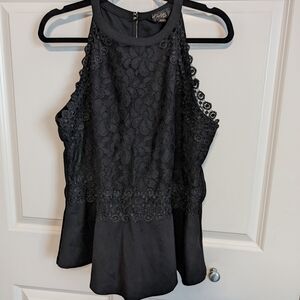 Thalia Sodi Black Asymmetrical Peplum evening night out Top